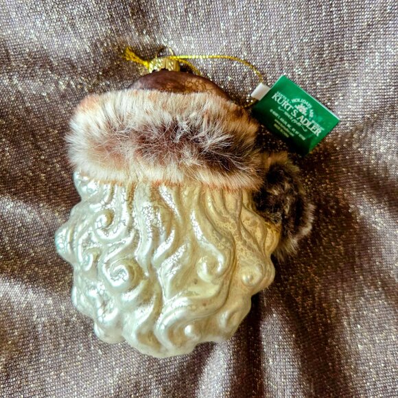 🎅🎄 Kurt Adler Glass Santa Head With Brown Faux Fur Hanging Christmas Ornament - Picture 4 of 8